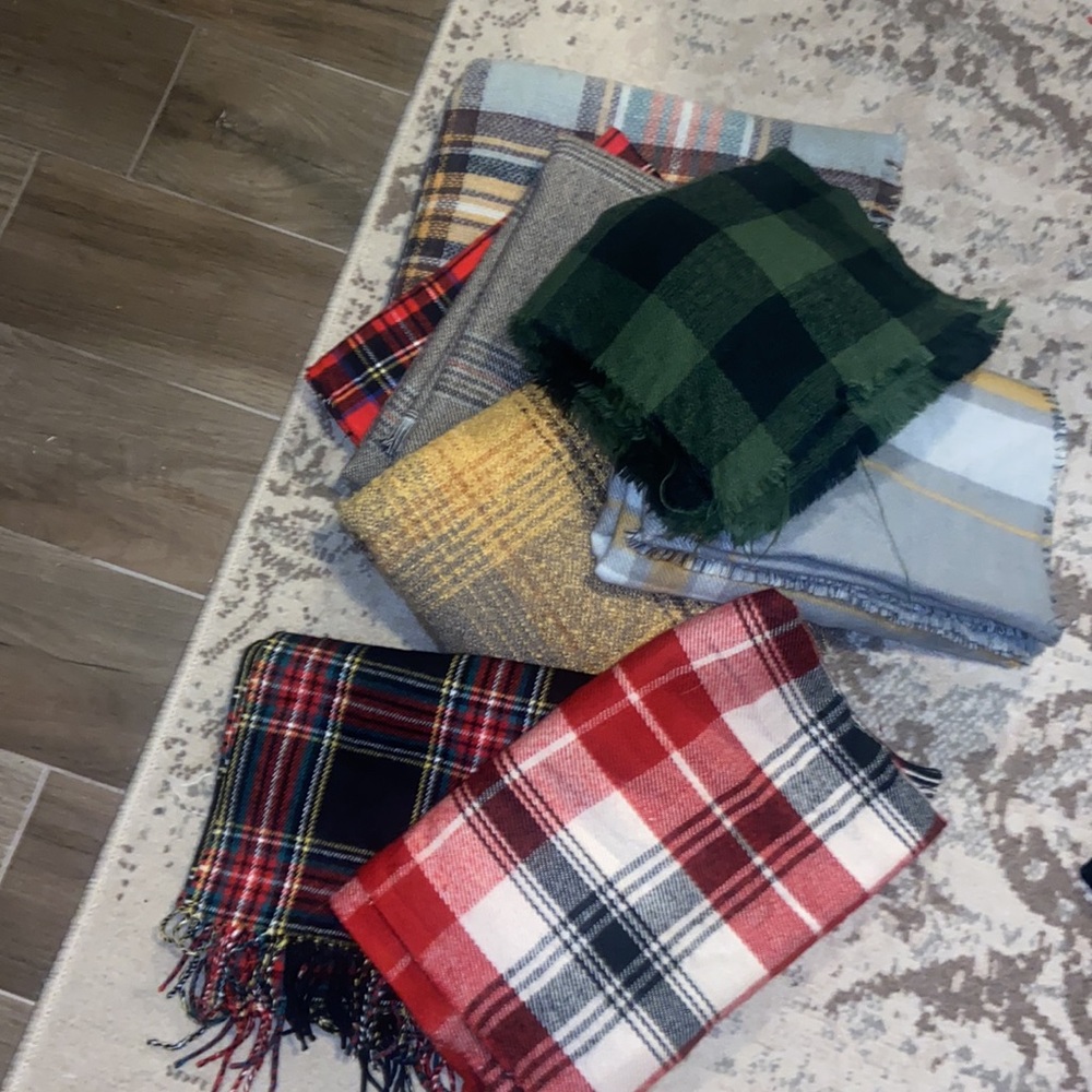 Set of nine plaid scarves